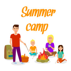 Family on Picnic Vector Illustration with Text