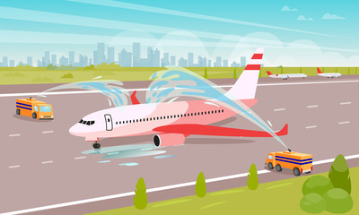 Tidy Up Airplane at Parking Flat Illustration.