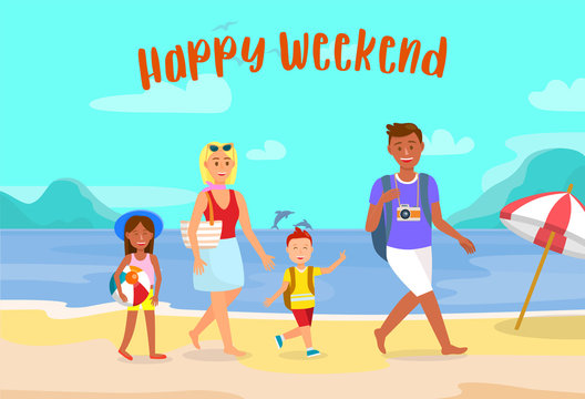 Summer Vacation on Beach Vector Postcard with Text