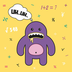 Cartoon monster. Vector Halloween furry monster. Difficult math for the cute monster