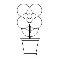 Flower in pot gardening cartoon black and white