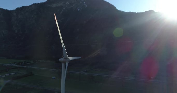 Windmill rotation Martigny - Aerial 4K
