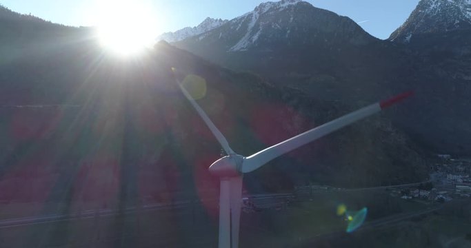 Vernayaz windmill back fly - Aerial 4K