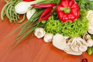 Vegetable set food on wooden background,  wood.