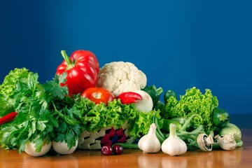 Vegetable set food on wooden background,  group.