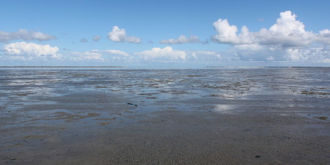The Wadden Sea Natural Park with Spiekeroog and Wangerooge islands in the background, Germany