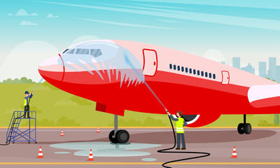 Clean and Maintenance Aircraft Flat Illustration.