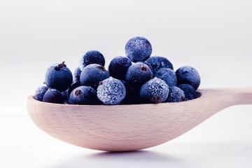 Frozen berry food and blueberry delicious dessert,  white.