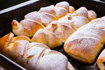 Cooking sugar and sweet roll dessert,  tasty.
