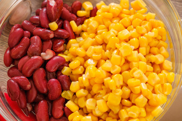 Beans and corn background food in bowl