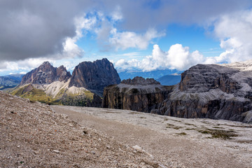 The Sass Pordoi is a relief of the Dolomites, in the Sella group, Italy