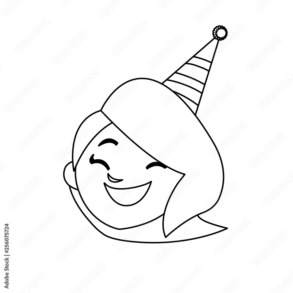 Sticker cute happy girl head with birthday hat