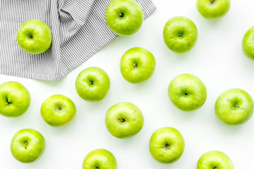 food pattern with green apples on white background top view