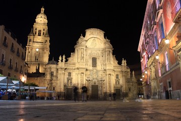 Murcia Cathedral by night.