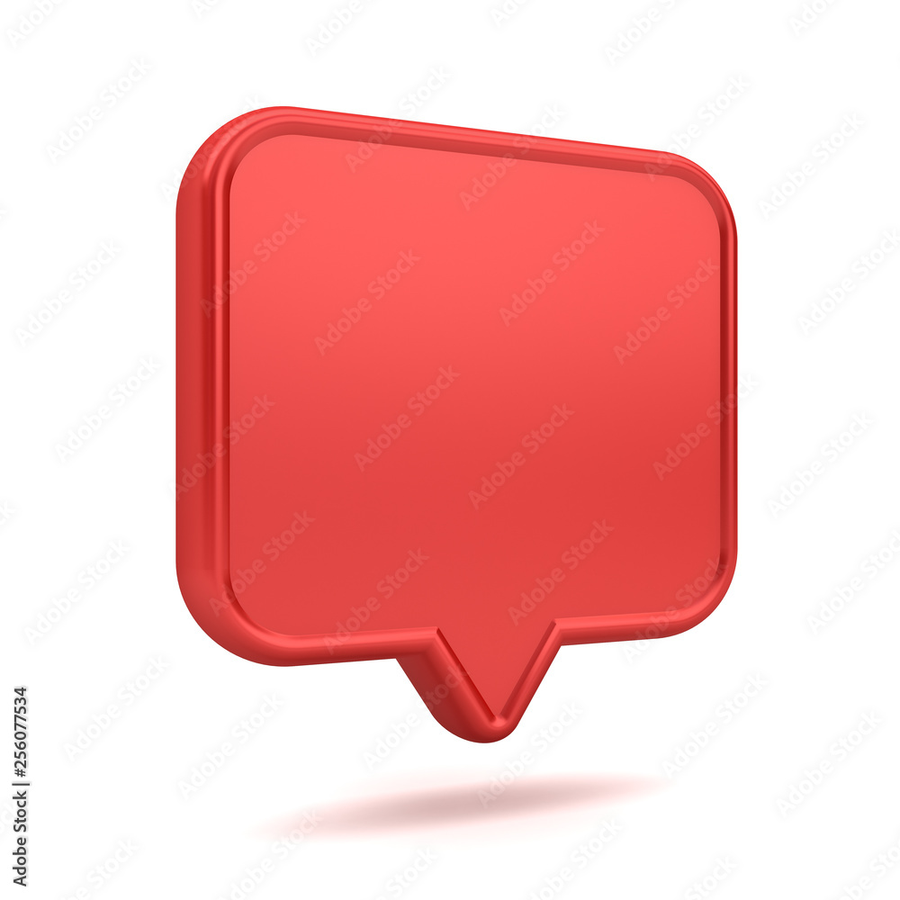 Poster Blank red 3d speech bubble pin icon isolated on white background with shadow 3D rendering