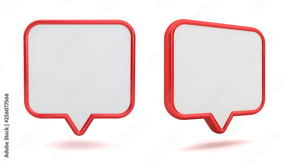 Aufkleber Blank white 3d speech bubble pin icon with red edge isolated on white background with shadow 3D rendering