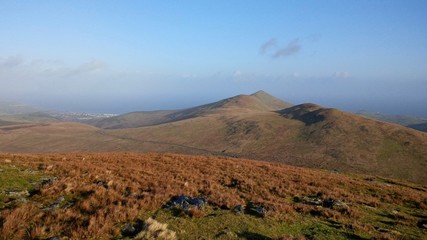 Looking down towards Ramsey from the top of Snaefell Mountain, Isle of Man