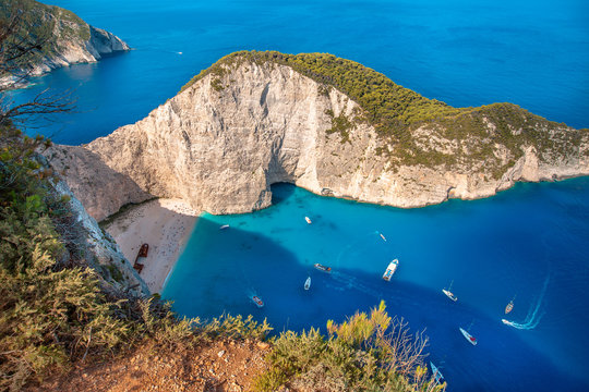 The amazing Navagio beach in Zante, Greece, with the famous wrecked ship