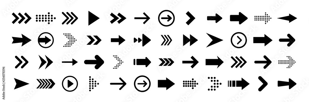 Fototapete arrows big black set icons. arrow icon. arrow vector collection. arrow. cursor. modern simple arrows