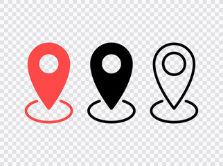 Map pin icons set. Location sign. Navigation map, gps concept. Vector illustration.