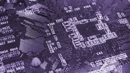 Close up of Electronic Circuits in Technology on Mainboard, system board or mobo. Computer motherboard, electronic components on circuits board, printed electronic board PCB