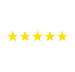 Five stars rating. Star icon. Feedback consumer or customer review evaluation banner, satisfaction level and critic icon concept. Vector illustration. Stars icon.
