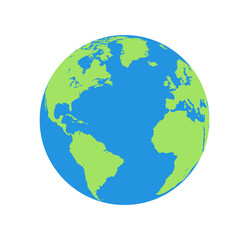 Flat planet Earth icon. Illustration of a world globe isolated on a white background.