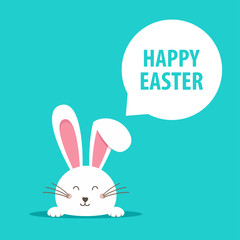 Fototapeta premium Happy Easter web banner. Greeting card with rabbit. Bunny ears. Vector illustration.