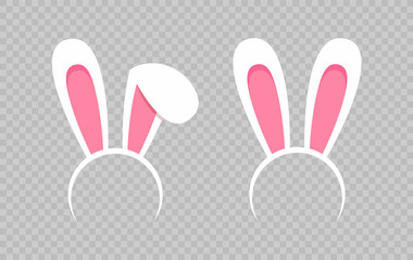 Rabbit ear hat. Happy Easter web banner. Greeting card with rabbit. Bunny ears. Vector illustration.