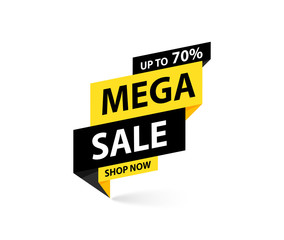Sale tag. Special offer, big sale, discount, best price, mega sale banner. Shop or online shopping. Sticker, badge, coupon, store. Vector Illustration.