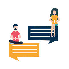 couple with smartphone and speech bubble