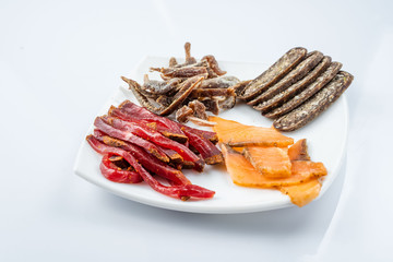 Smoked meat to beer. venison, meat sausage, salted red fish. beer kit. Meat dish