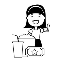 woman with popcorn and tickets avatar character