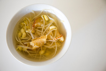 Korean food soup which is called Hwangtae Kongnamul guk