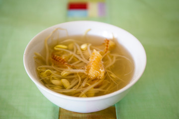 Korean food soup which is called Hwangtae Kongnamul guk