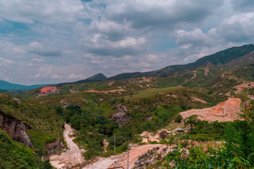 landscape of colombian mountains with sand mines