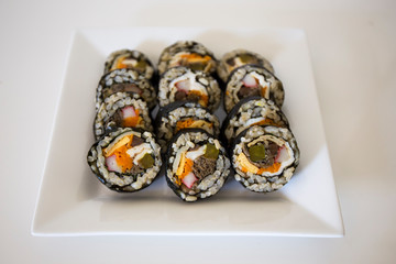 Kimbap filled with vegetables, egg and eanchovy