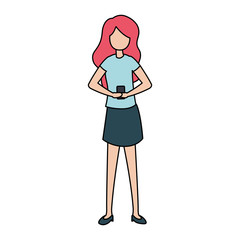 young woman with smartphone avatar character