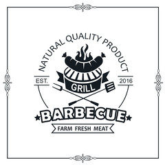barbecue grill emblem for restaurant menu isolated on white background