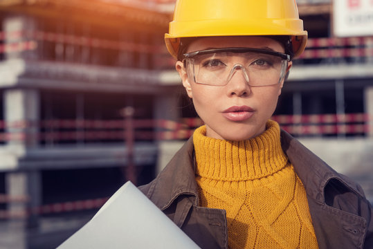 Close Up Of A Beautiful Young Asian Woman Civil Engineer Or Architect That Is Determined And Decisive