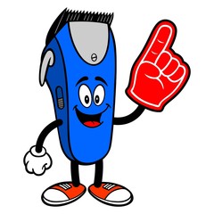 Electrical Hair Clipper Mascot with a Foam Hand - A vector cartoon illustration of a barber shop electrical hair clipper mascot with a Foam Hand.