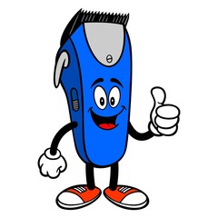 Electrical Hair Clipper Mascot with Thumbs Up - A vector cartoon illustration of a barber shop electrical hair clipper mascot holding Thumbs Up.