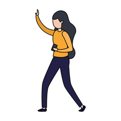 young woman with smartphone avatar character