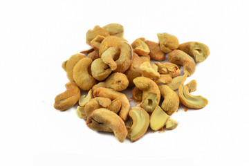 Cashew nuts baked salt for snack isolated on white background