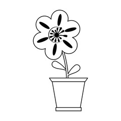 Flower in pot gardening cartoon black and white