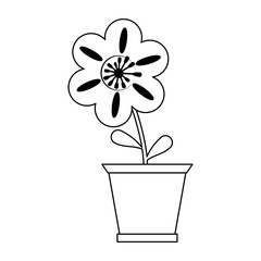 Flower in pot gardening cartoon black and white