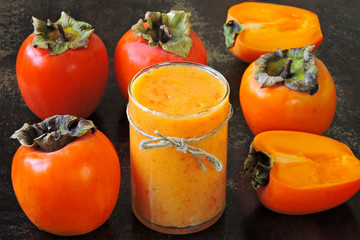 Detox persimmon smoothies. Keto drinks. Vitamin nutritious drink.