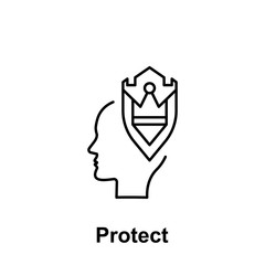 Armor, shield, head icon. Element of creative thinkin icon witn name. Thin line icon for website design and development, app development. Premium icon