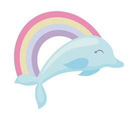 cute dolphin with rainbow