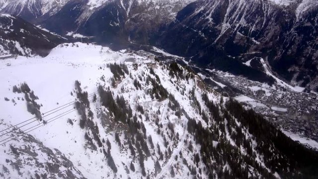 Cableway cabins ride down to the le Brevent peak, Mont-Blanc Chamonix, France